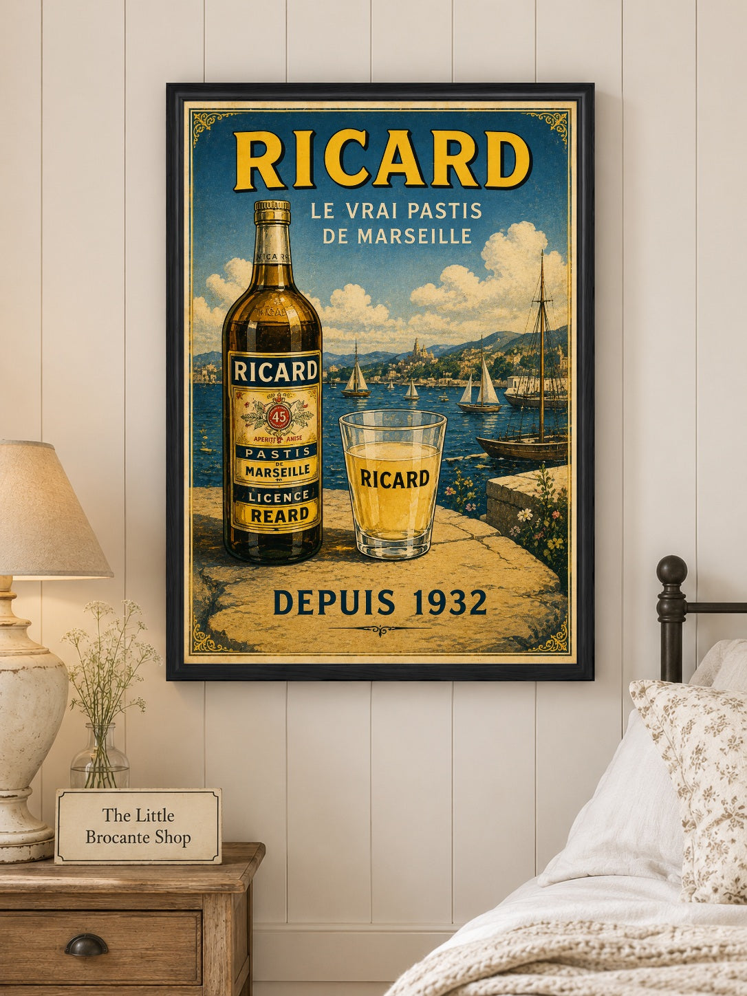 Ricard Le Vrai Pastis de Marseille Vintage French Poster Print | Marseille Harbour Wall Art | French Kitchen & Home Bar Decor