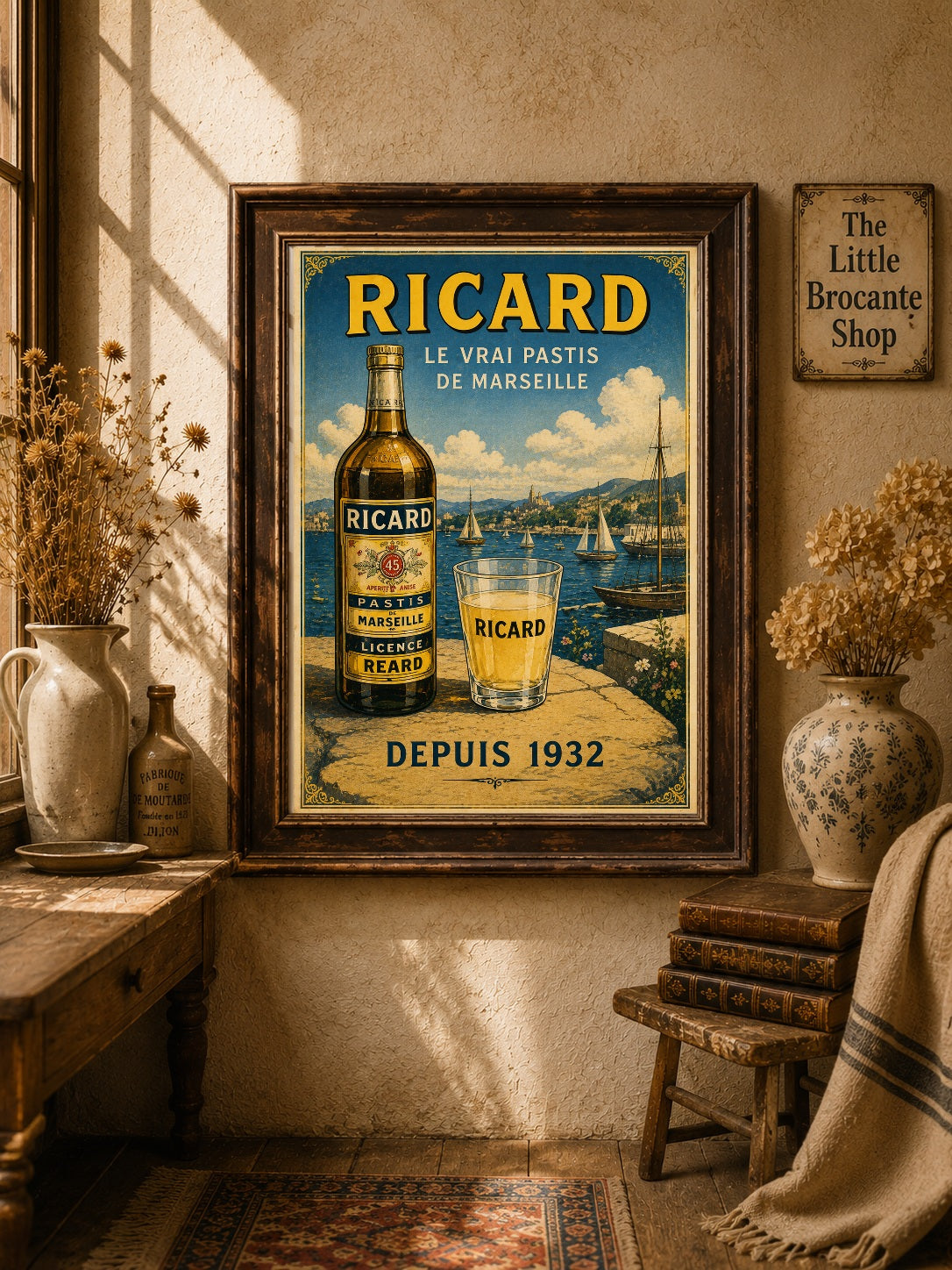 Ricard Le Vrai Pastis de Marseille Vintage French Poster Print | Marseille Harbour Wall Art | French Kitchen & Home Bar Decor
