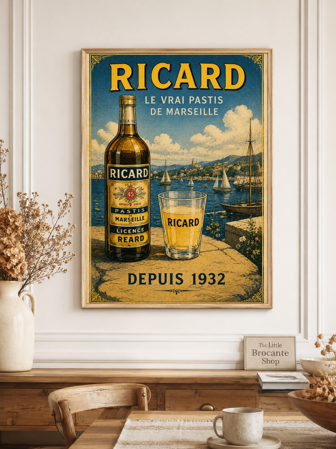 Ricard Le Vrai Pastis de Marseille Vintage French Poster Print | Marseille Harbour Wall Art | French Kitchen & Home Bar Decor