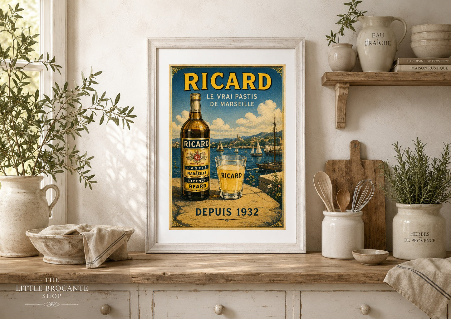 Ricard Le Vrai Pastis de Marseille Vintage French Poster Print | Marseille Harbour Wall Art | French Kitchen & Home Bar Decor