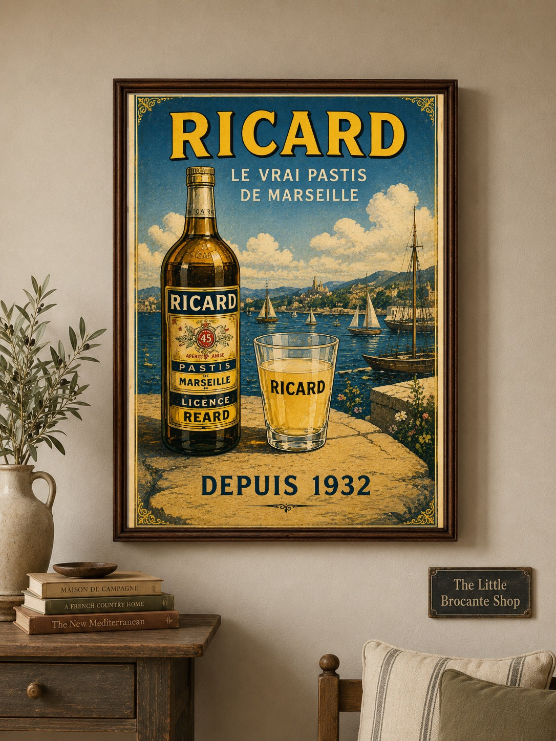 Ricard Le Vrai Pastis de Marseille Vintage French Poster Print | Marseille Harbour Wall Art | French Kitchen & Home Bar Decor