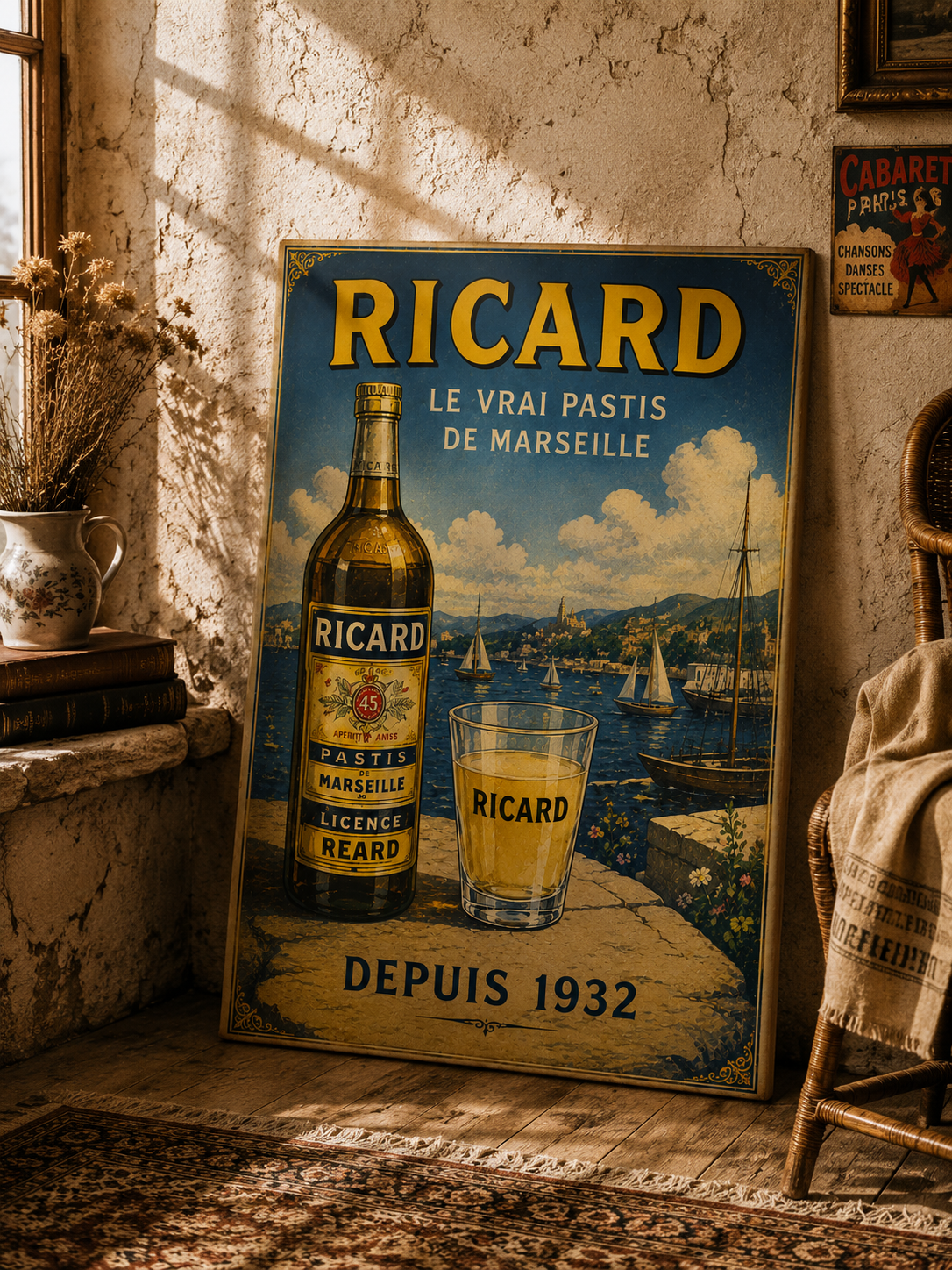 Ricard Le Vrai Pastis de Marseille Vintage French Poster Print | Marseille Harbour Wall Art | French Kitchen & Home Bar Decor