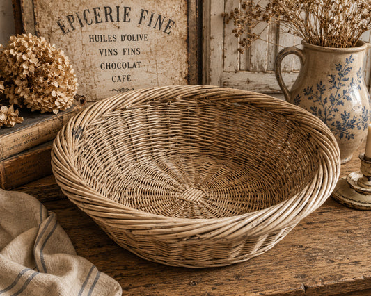 Vintage Wicker Harvest Basket – French Country Style