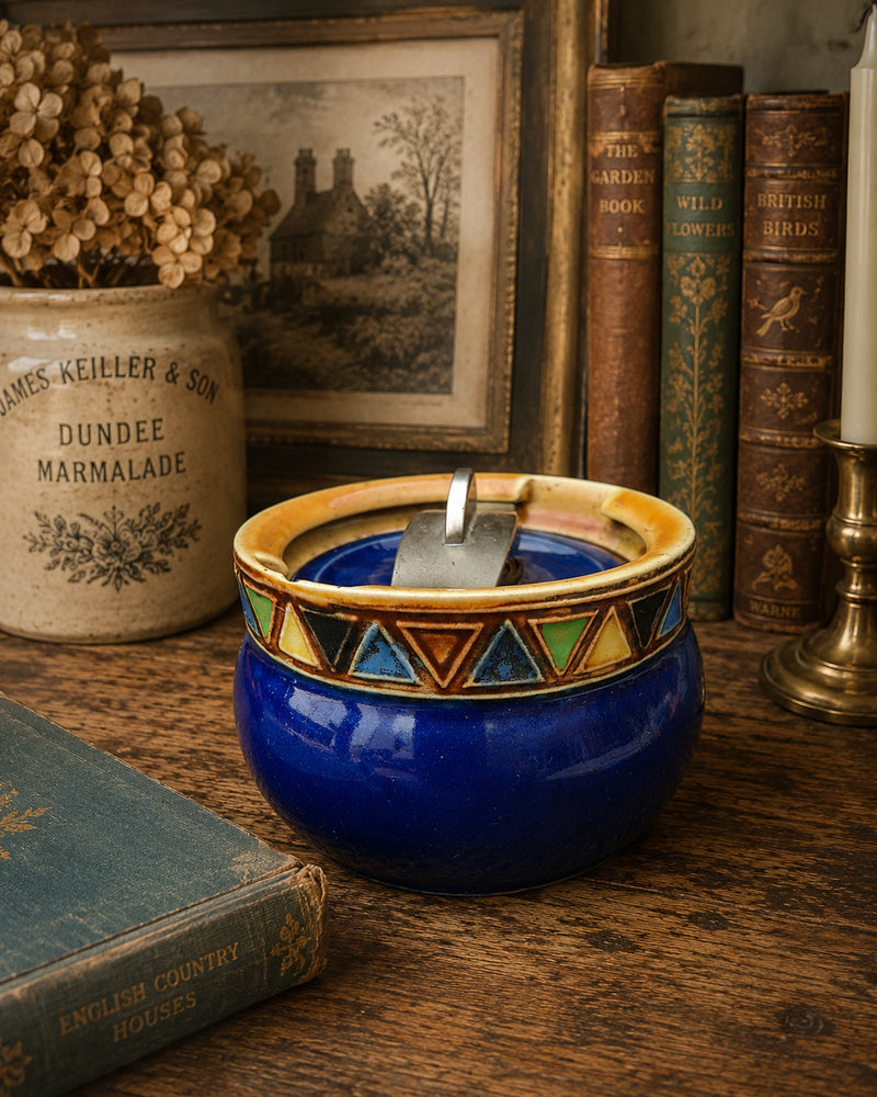 Vintage Royal Doulton Blue Tobacco Jar with Original Inner Lid & Patent Retaining Bar