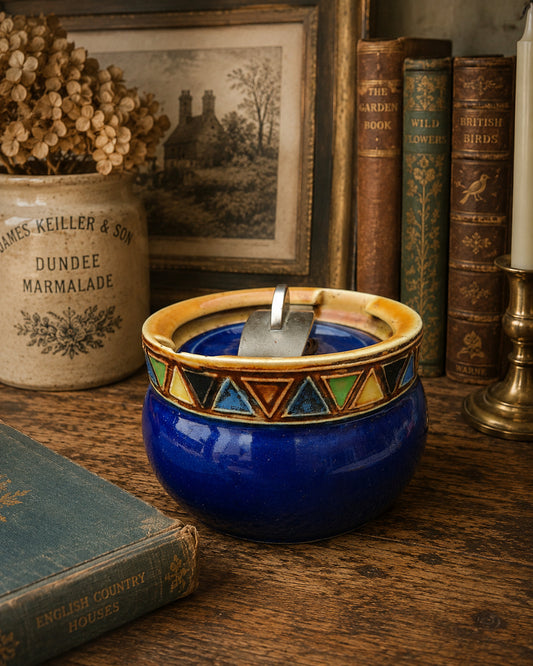 Vintage Royal Doulton Blue Tobacco Jar with Original Inner Lid & Patent Retaining Bar