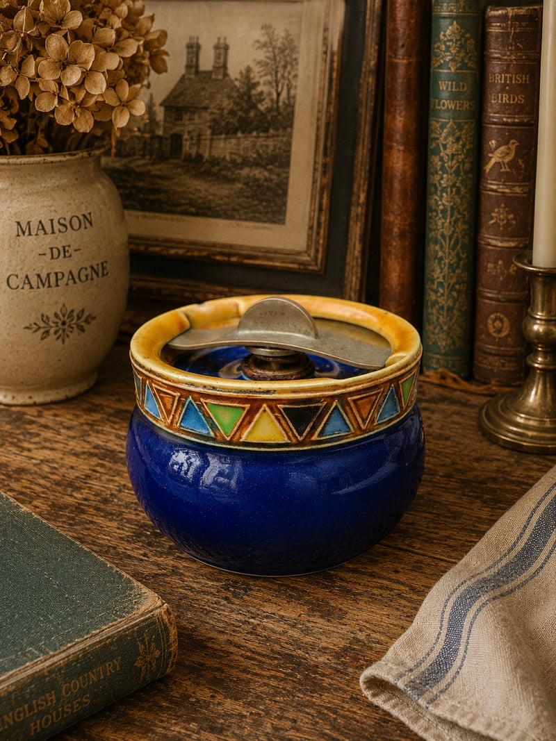 Vintage Royal Doulton Blue Tobacco Jar with Original Inner Lid & Patent Retaining Bar