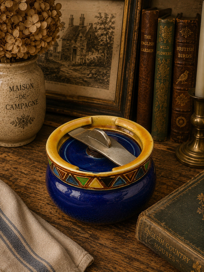 Vintage Royal Doulton Blue Tobacco Jar with Original Inner Lid & Patent Retaining Bar