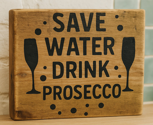Handmade Wooden Save Water Drink Prosecco Sign