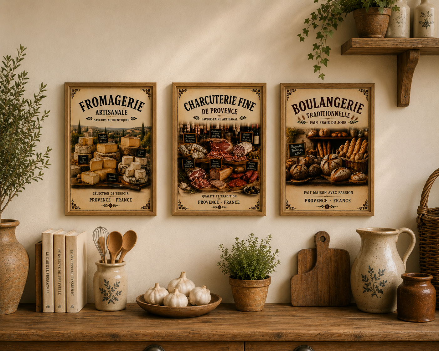 Set of 3 Provence Market Prints in frame | Charcuterie, Fromagerie, Boulangerie - The Little Brocante Shop