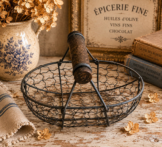 Vintage French Small Metal Egg Basket