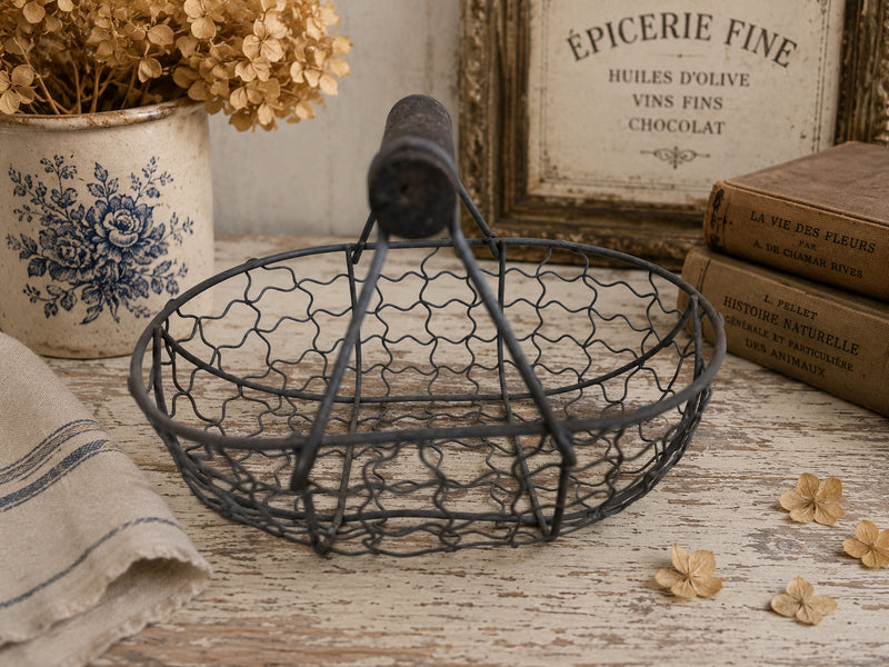 Vintage French Small Metal Egg Basket