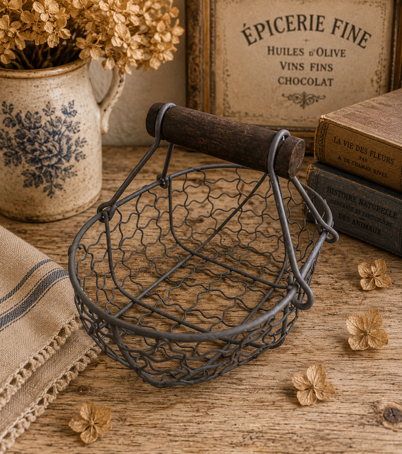 Vintage French Small Metal Egg Basket