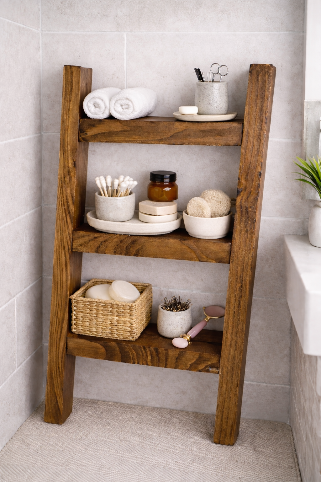 Rustic Mini Bathroom Display Ladder - The Little Brocante Shop