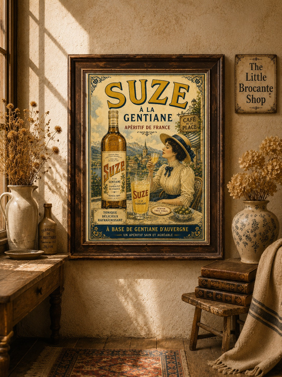 Suze à la Gentiane Vintage French Poster Print | French Apéritif Wall Art | Auvergne Kitchen & Home Bar Decor