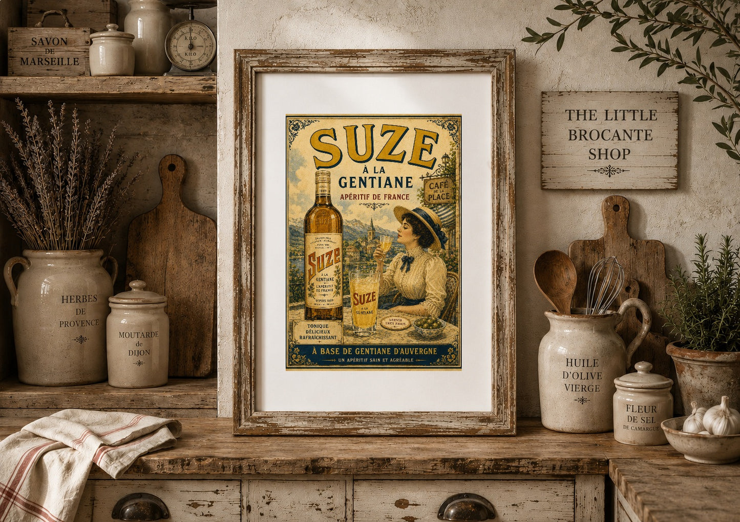 Suze à la Gentiane Vintage French Poster Print | French Apéritif Wall Art | Auvergne Kitchen & Home Bar Decor