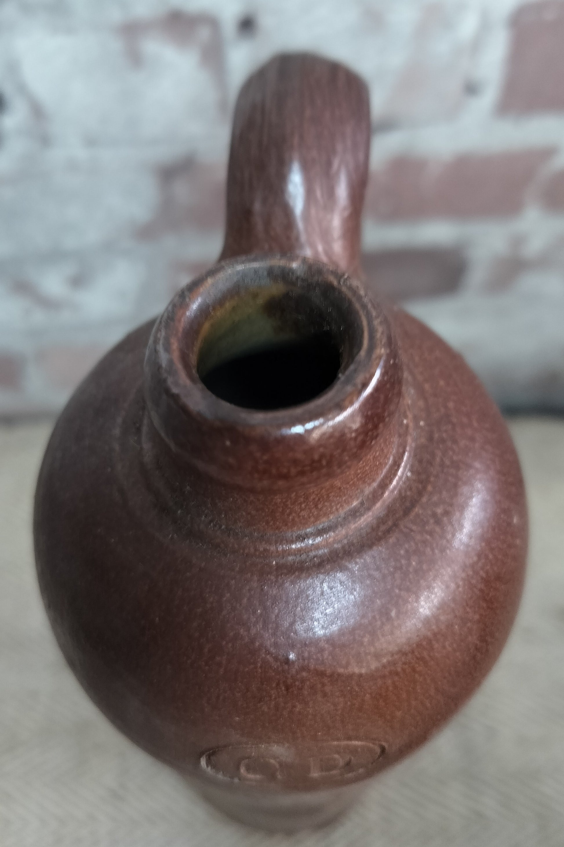 Antique French Tall Glazed Stoneware Bottle - The Little Brocante Shop