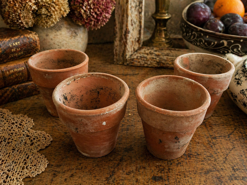 Set of Vintage Rustic Small Terracotta Plant Pots