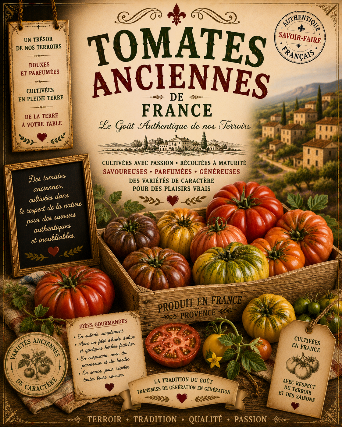 French Provence Tomates Anciennes Vintage Style Print - A4, A3, A2, A1 or 50x70cm size