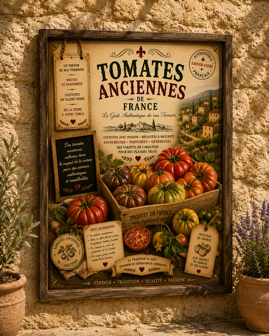 French Provence Tomates Anciennes Vintage Style Print - A4, A3, A2, A1 or 50x70cm size