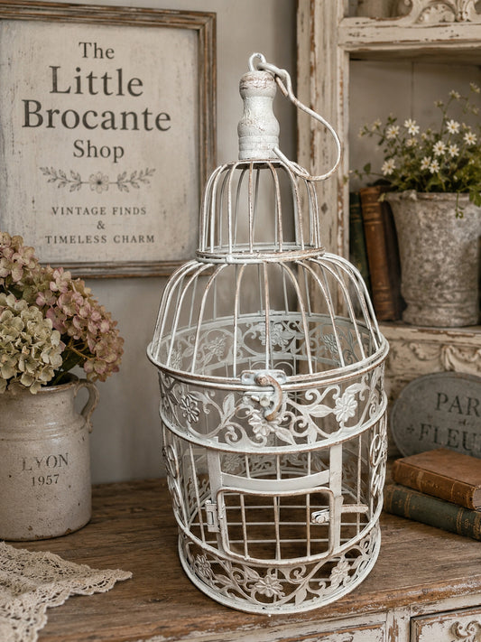 Ornate White Metal Birdcage | French Country Decorative Cage | Vintage Style Home Décor