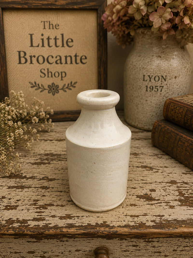 Antique Victorian White Stoneware Ink Bottle