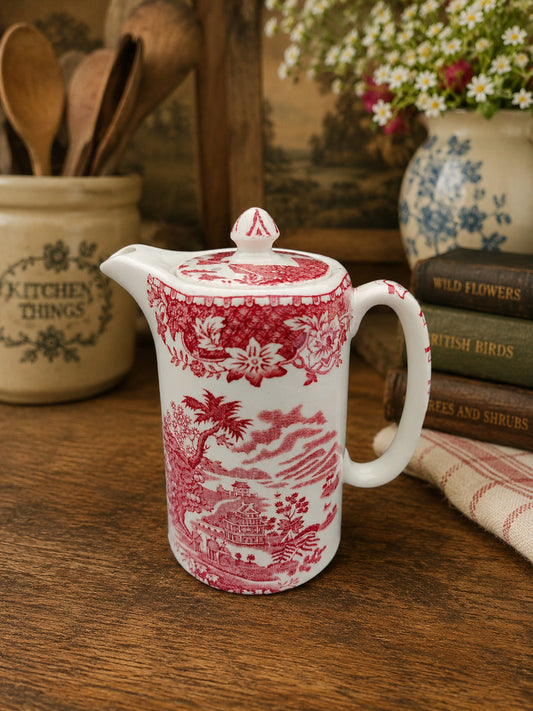 Vintage Woods Burslem "Ralph 1750" Hot Milk/Hot Water Pot | Red Transferware | Staffordshire Pottery | Made in England