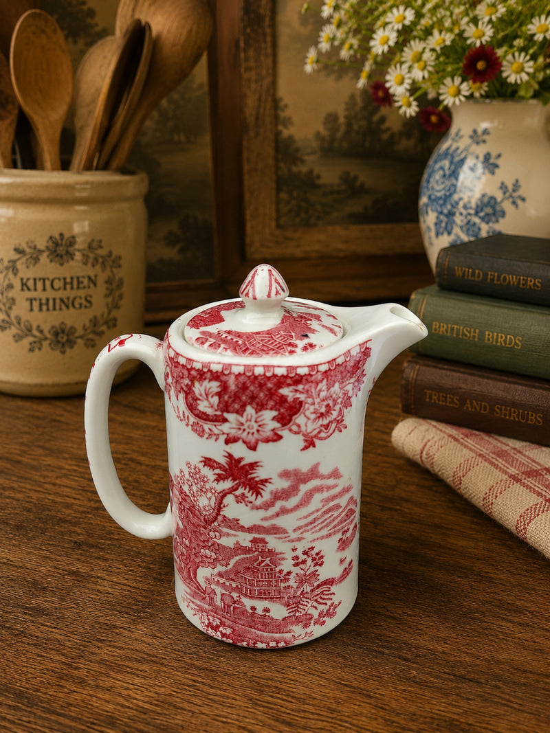 Vintage Woods Burslem "Ralph 1750" Hot Milk/Hot Water Pot | Red Transferware | Staffordshire Pottery | Made in England