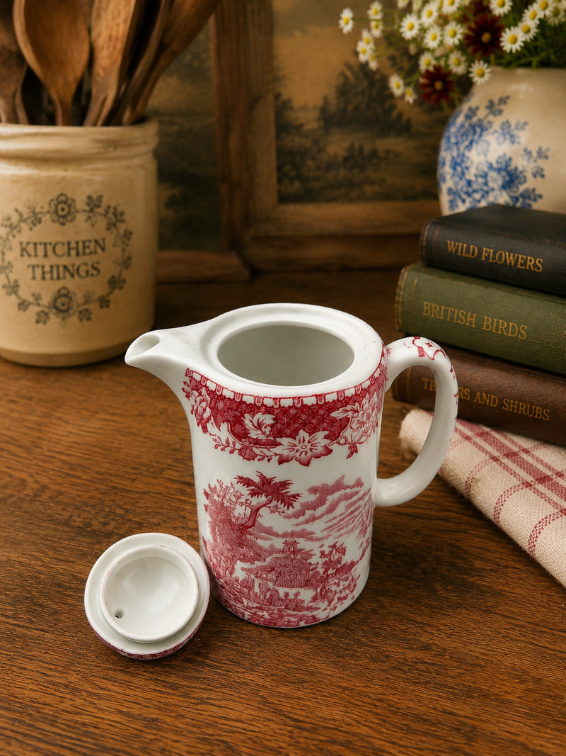 Vintage Woods Burslem "Ralph 1750" Hot Milk/Hot Water Pot | Red Transferware | Staffordshire Pottery | Made in England
