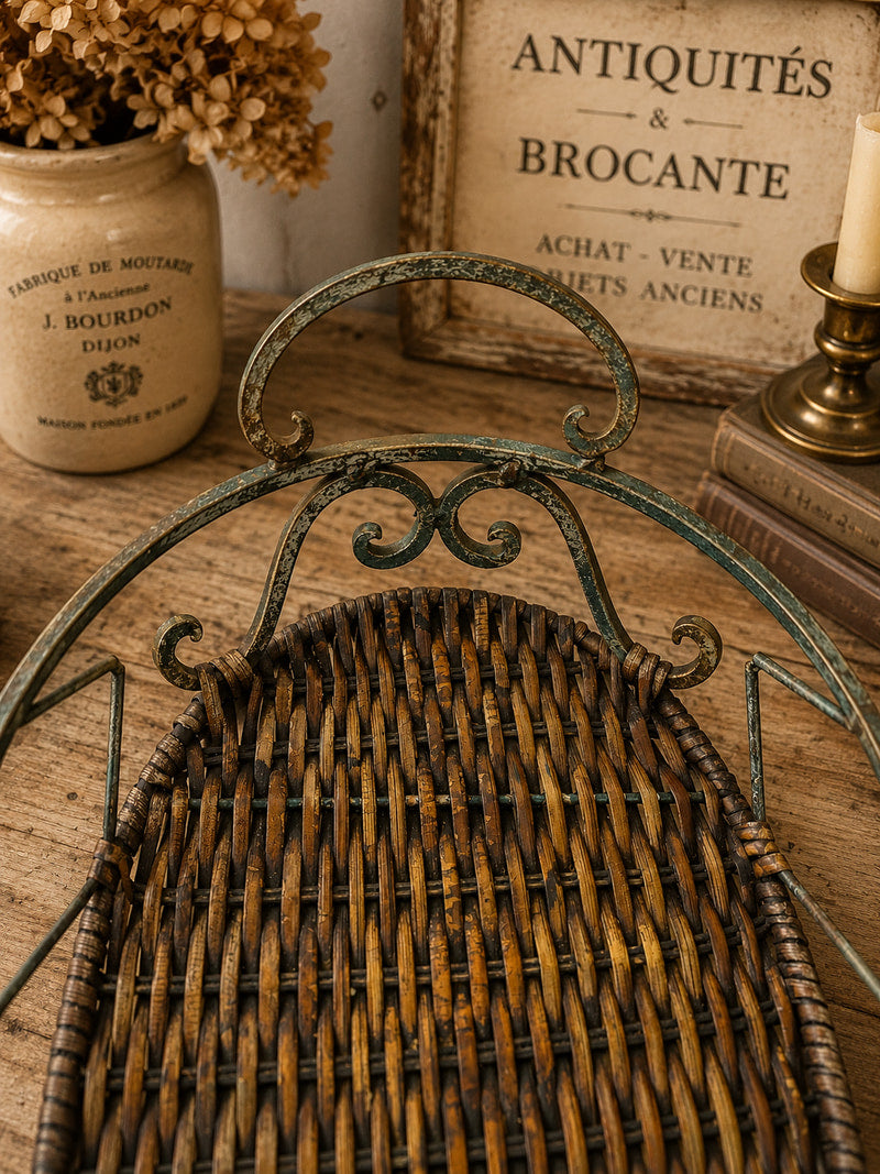 Vintage Metal & Wicker Tray / Basket - The Little Brocante Shop