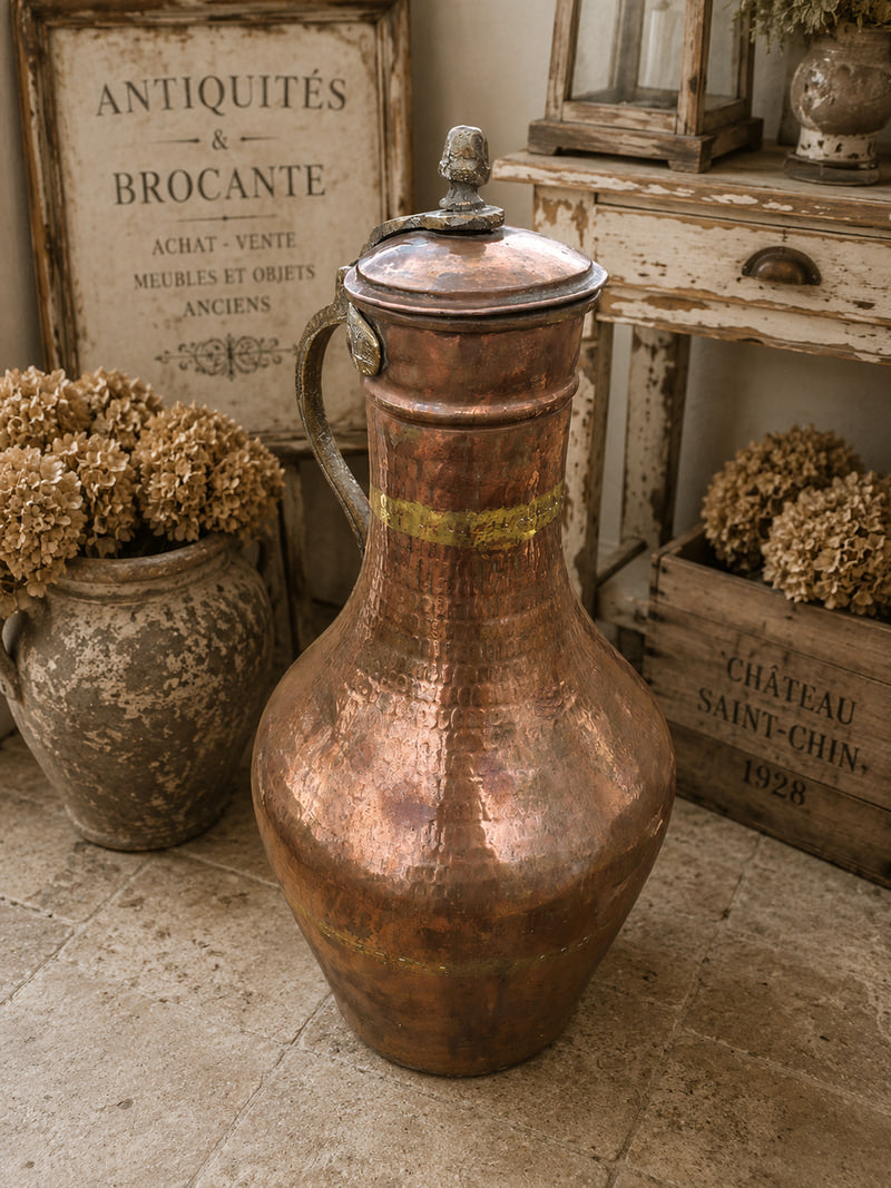 Antique French Hammered Copper Water Jug  c.1830 - The Little Brocante Shop