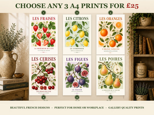 French Fruit Prints – Choose Any 3 A4 for £25