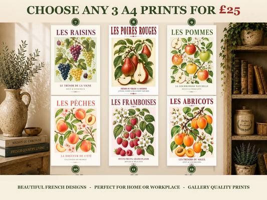 French Fruit Prints – Choose Any 3 A4 for £25