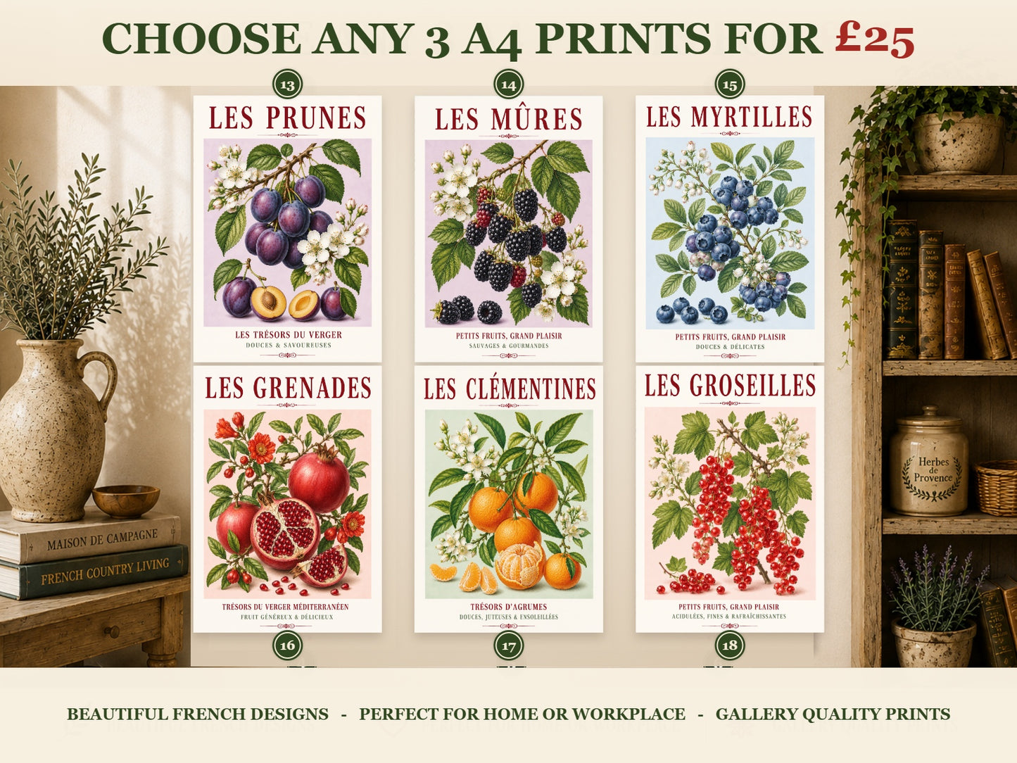 French Fruit Prints – Choose Any 3 A4 for £25