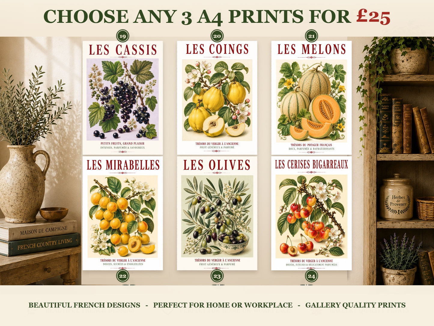 French Fruit Prints – Choose Any 3 A4 for £25