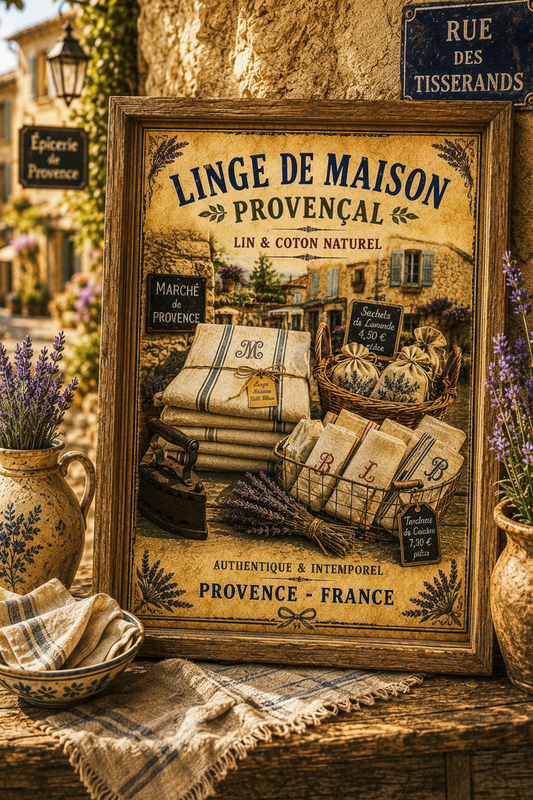 French Linen Market Wall Art Print - A4, A3, A2, 50x70cm or A1 Size - The Little Brocante Shop