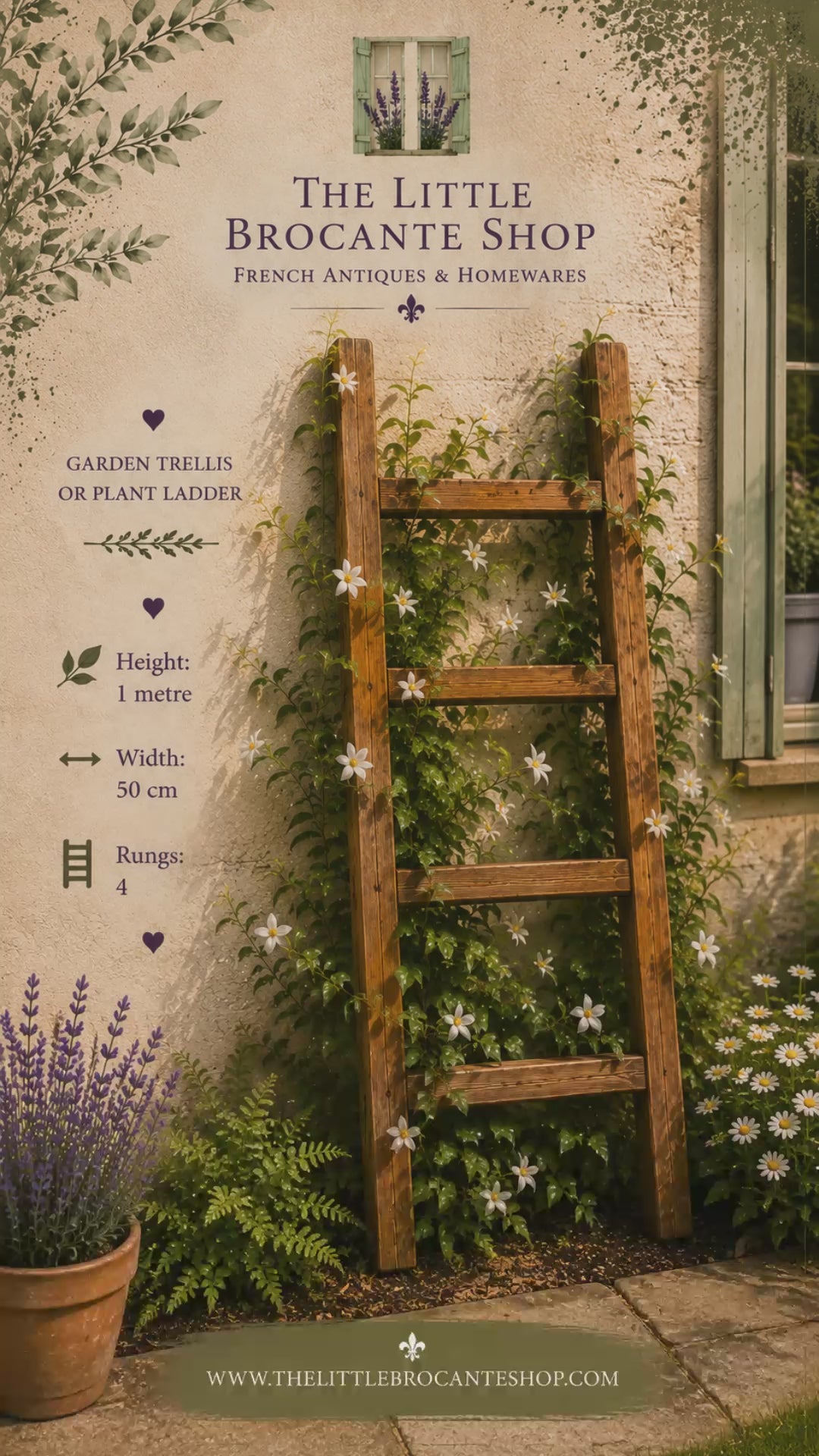 Rustic Wooden Decorative Garden Ladder Trellis