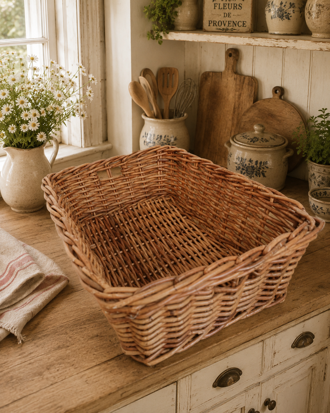 Large Vintage Handwoven Willow Storage Basket | Rustic Farmhouse Storage | Country Cottage Wicker Basket photograph 1