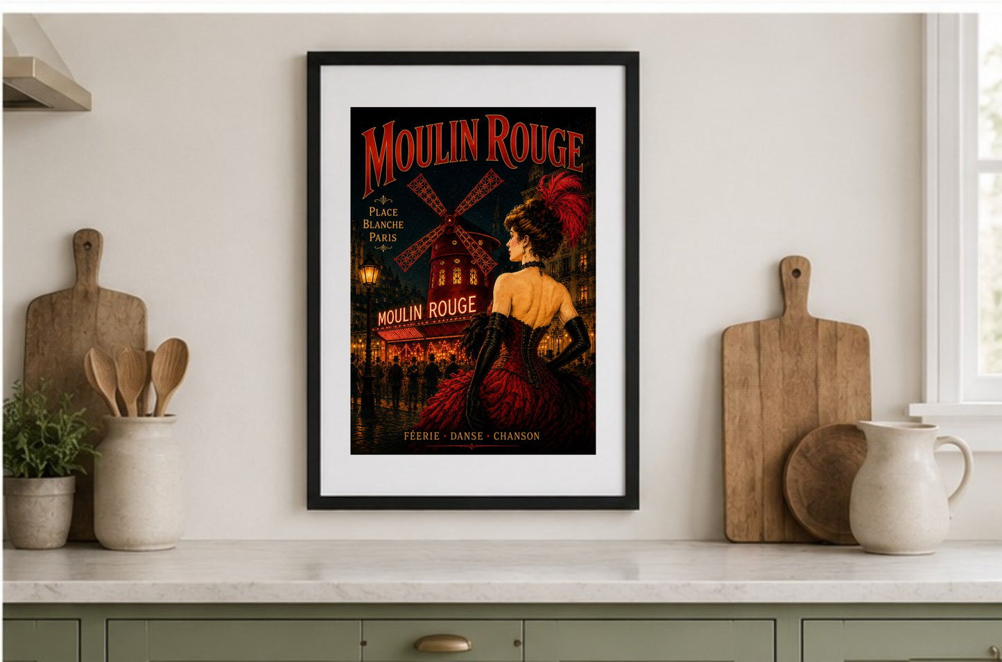 Moulin Rouge – Vintage-Inspired Paris Cabaret Print | Belle Époque Montmartre Wall Art, Belle Époque, Parisian, French Vintage, Art Nouveau, Montmartre, Maximalist, Eclectic, Brocante, Romantic, Dark Academia, Old World Luxury, Theatrical wall artwork.