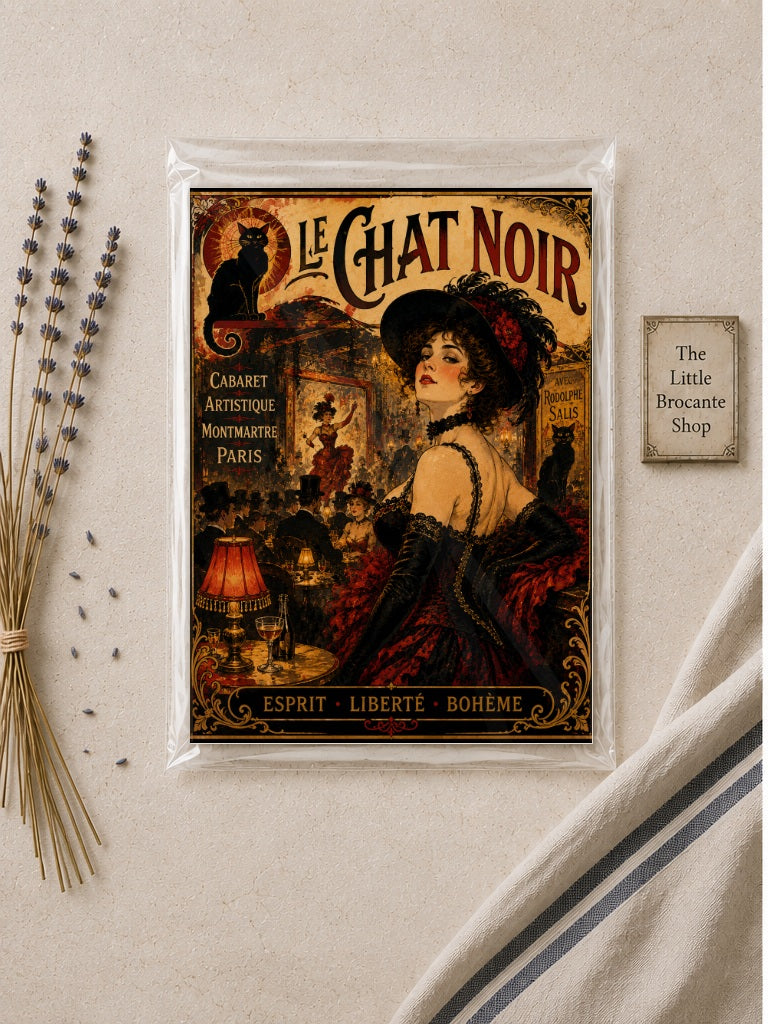 Le Chat Noir – Vintage-Inspired Paris Cabaret Print | Montmartre Belle Époque Wall Art, Belle Époque, Parisian, Art Nouveau, French Vintage, Montmartre, Maximalist, Eclectic, Brocante, Bohemian, Dark Academia, Old World, Romantic, Theatrical wall artwork.