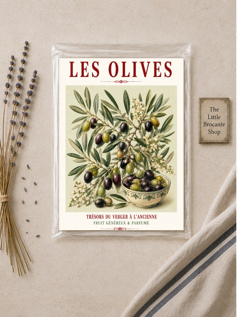 Illustrated French Olive Print | Mediterranean Kitchen Wall Art, Illustrated French, Botanical, French Country, Provençal, Mediterranean, Olive Grove, French Kitchen, Country Kitchen, Rustic European, Botanical Wall Art wall artwork.