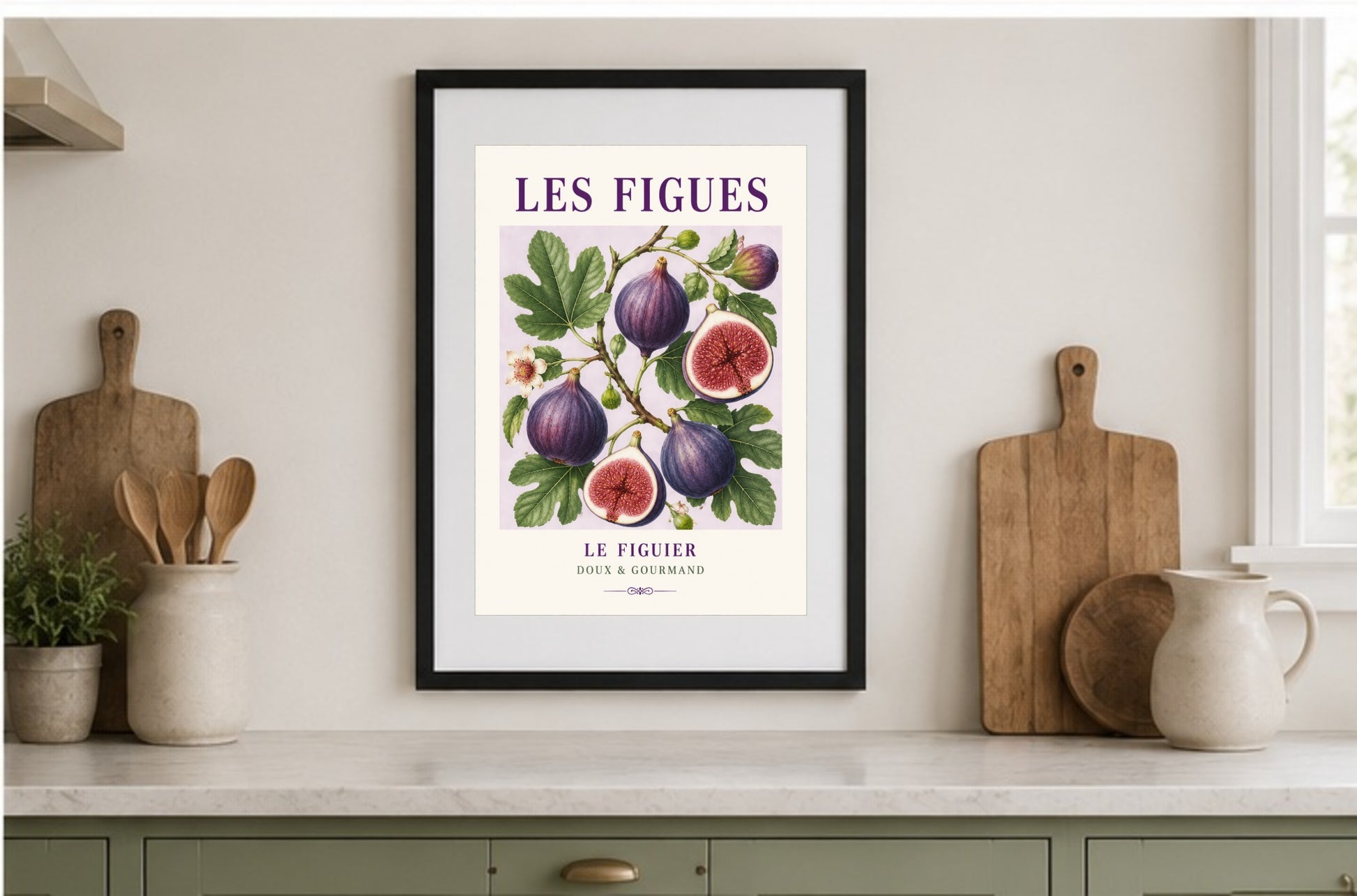 Les Figues – Illustrated French Fig Print | French Kitchen Wall Art, Illustrated French, Botanical, French Country, Mediterranean, Provençal, Fruit Illustration, Country Kitchen, Cottage Style wall artwork.