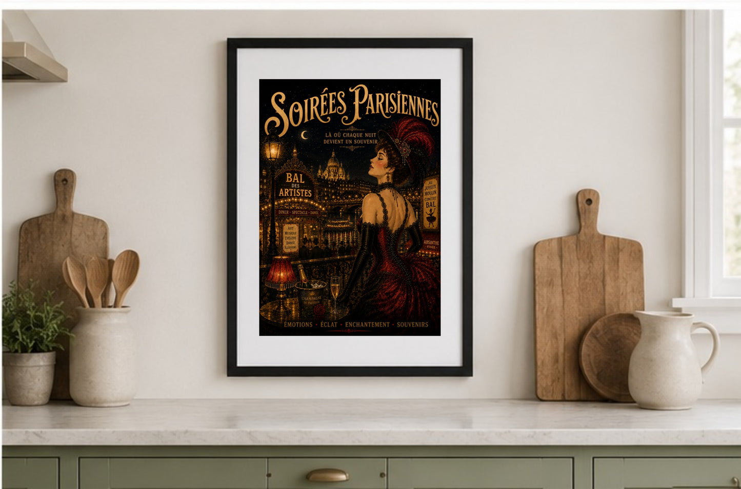 Paris Nuit – Vintage French Belle Époque Paris Nightlife Wall Art Print, Belle Époque, Vintage French Poster, Art Nouveau Inspired, Parisian, Montmartre, French Cabaret, Victorian Glamour, Maximalist, Dark Academia, Vintage Travel wall artwork.