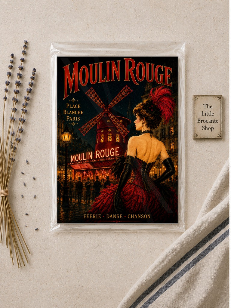 Moulin Rouge – Vintage-Inspired Paris Cabaret Print | Belle Époque Montmartre Wall Art, Belle Époque, Parisian, French Vintage, Art Nouveau, Montmartre, Maximalist, Eclectic, Brocante, Romantic, Dark Academia, Old World Luxury, Theatrical wall artwork.