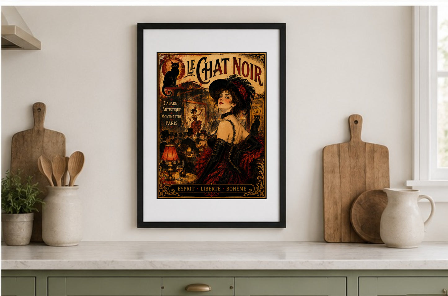 Le Chat Noir – Vintage-Inspired Paris Cabaret Print | Montmartre Belle Époque Wall Art, Belle Époque, Parisian, Art Nouveau, French Vintage, Montmartre, Maximalist, Eclectic, Brocante, Bohemian, Dark Academia, Old World, Romantic, Theatrical wall artwork.