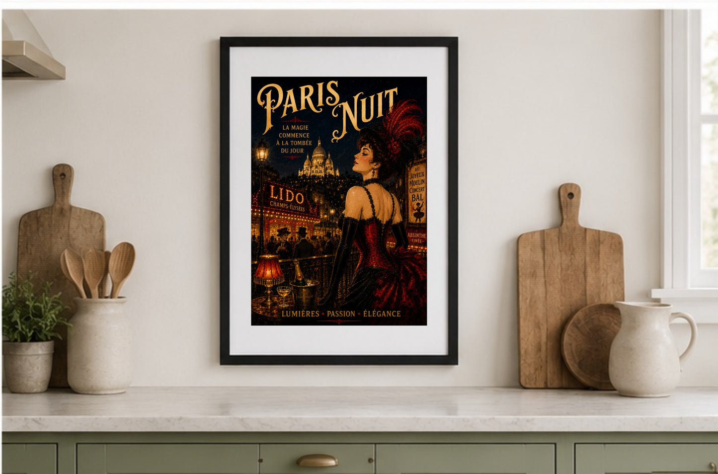 Paris Nuit – Vintage French Belle Époque Paris Nightlife Wall Art Print, Belle Époque, Vintage French Poster, Art Nouveau Inspired, Parisian, Montmartre, French Cabaret, Victorian Glamour, Maximalist, Dark Academia, Vintage Travel wall artwork.
