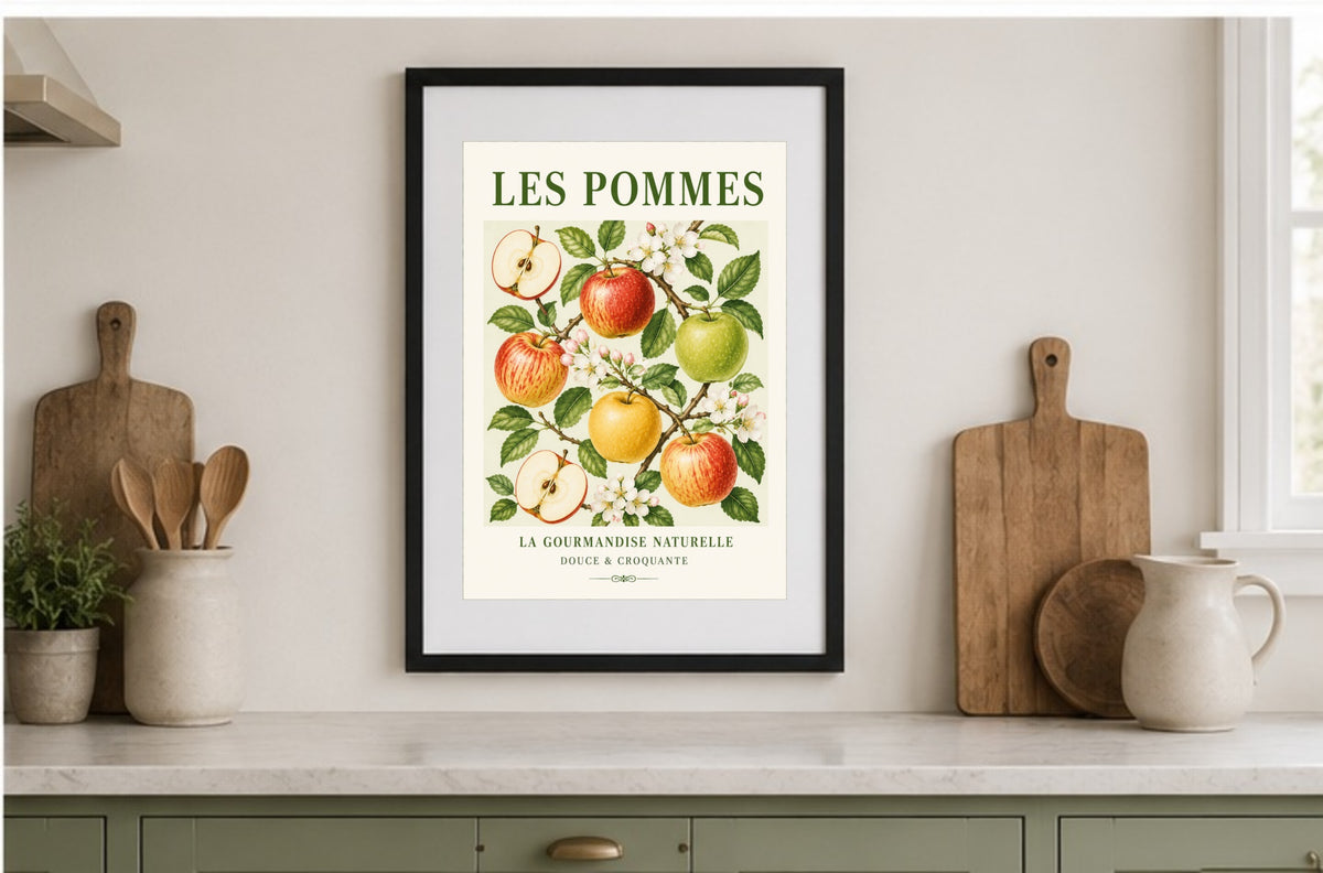 French Apples Illustrated Print - Les Pommes | French Kitchen Wall Art  Framed Art Print