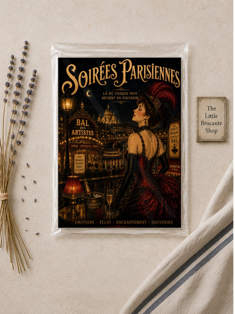 Paris Nuit – Vintage French Belle Époque Paris Nightlife Wall Art Print, Belle Époque, Vintage French Poster, Art Nouveau Inspired, Parisian, Montmartre, French Cabaret, Victorian Glamour, Maximalist, Dark Academia, Vintage Travel wall artwork.
