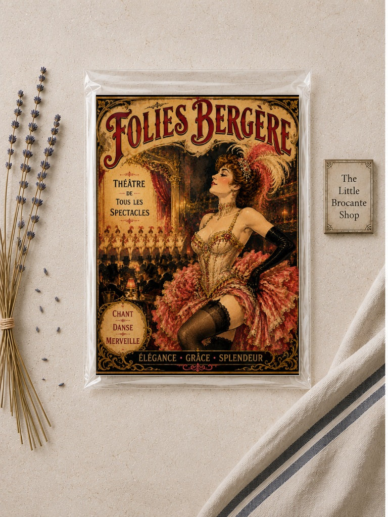 Folies Bergère – Vintage-Inspired Paris Cabaret Print | Belle Époque French Wall Art, Belle Époque, Parisian, Art Nouveau, French Vintage, Maximalist, Eclectic, Brocante, Romantic, Dark Academia, Paris Apartment, Traditional, Bohemian wall artwork.