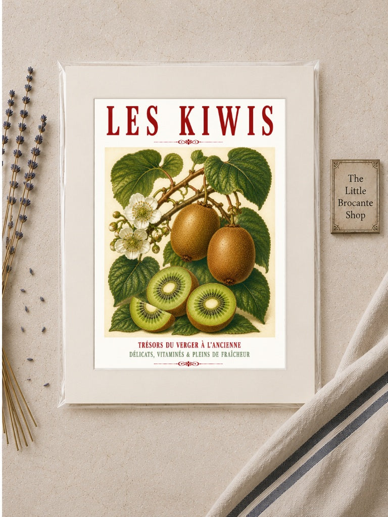 Illustrated French Kiwi Fruit Print | French Kitchen Wall Art, Illustrated French, Botanical, French Country, Fruit Illustration, Traditional Botanical, Rustic Kitchen, Country Kitchen, French Kitchen, Cottage Style, Botanical Wall Art wall artwork.