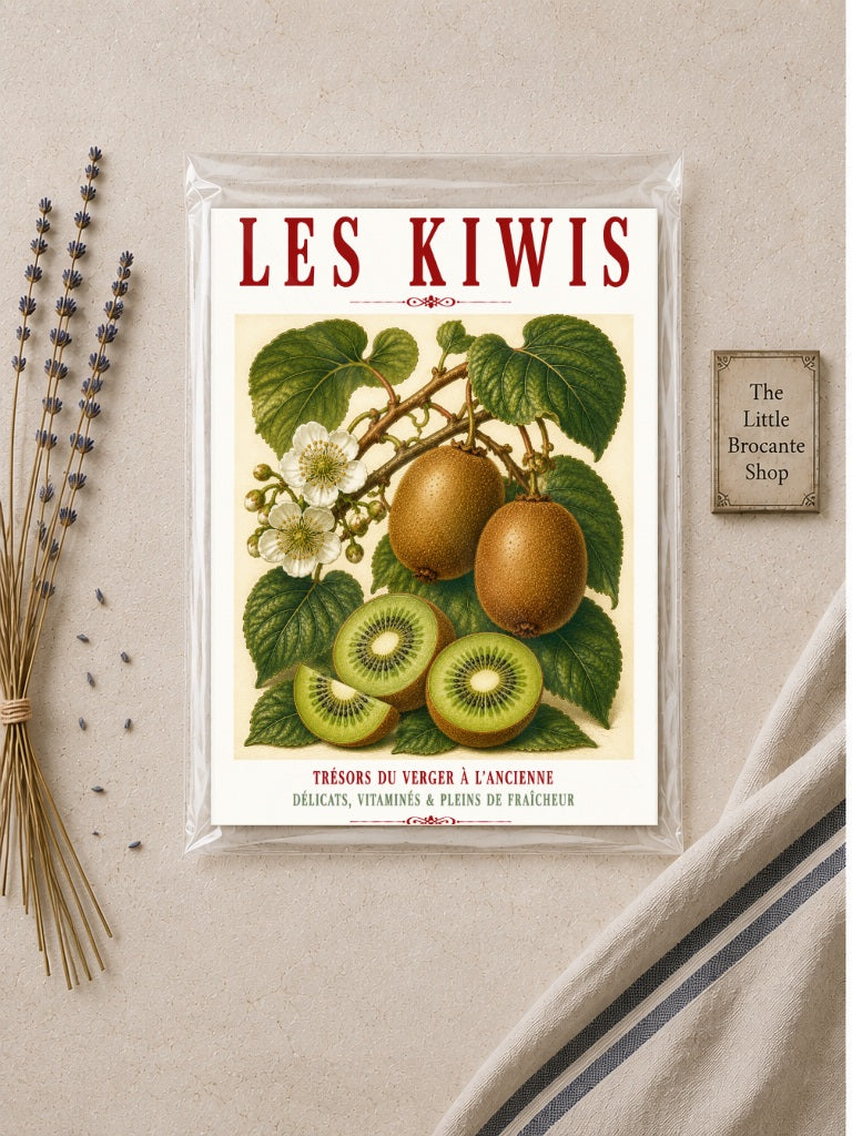 Illustrated French Kiwi Fruit Print | French Kitchen Wall Art, Illustrated French, Botanical, French Country, Fruit Illustration, Traditional Botanical, Rustic Kitchen, Country Kitchen, French Kitchen, Cottage Style, Botanical Wall Art wall artwork.